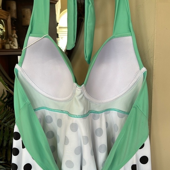 Brand New Rosegal Plus Size Swim Tankini Top Flowy Halter Green w/ Polka Dots - Picture 15 of 16